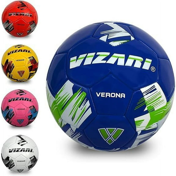 Vizari Verona Soccer Ball | Sizes 3, 4, 5 | Durable TPS Shell | Perfect for Training & Matches | Indoor & Outdoor Play - Blue, 5