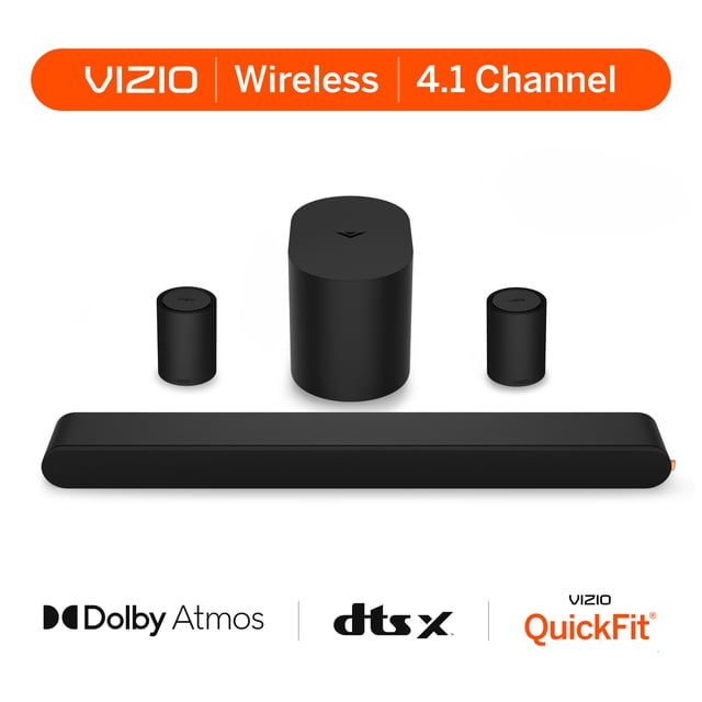 VIZIO 4.1 Soundbar with Dolby Atmos, Wireless Surround Speakers & Compact Subwoofer, QuickFit Compatible (SV410XW-0905)