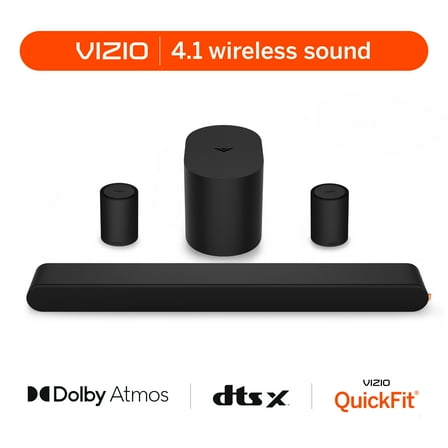 VIZIO 4.1 Soundbar w/ Dolby Atmos, Wireless Surround Speakers & Compact Subwoofer, QuickFit Compatible (NEW) SV410XW-0905