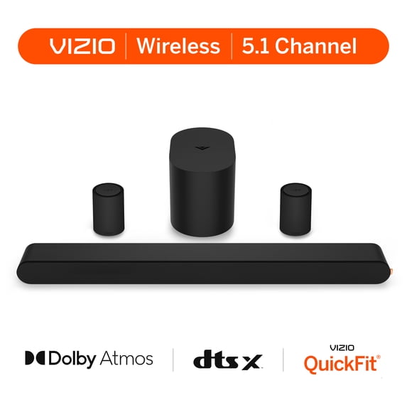 VIZIO 5.1 Soundbar w/ Dolby Atmos, Wireless Surround Speakers, Compact Subwoofer