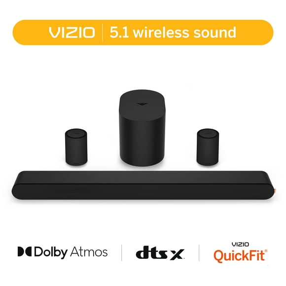 VIZIO 5.1 Soundbar with Dolby Atmos, Wireless Surround Speakers & Compact Subwoofer, QuickFit Compatible (New) SV510XW-0906