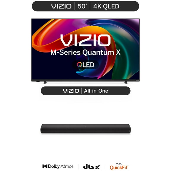 VIZIO 50" Class MQX Series 4K QLED HDR 120Hz Smart TV (Online Only) M50QXM-K01 and VIZIO All-in-One 2.1 Soundbar w/ Dolby Atmos, DTS:X, Bluetooth (NEW) SV210D-0806