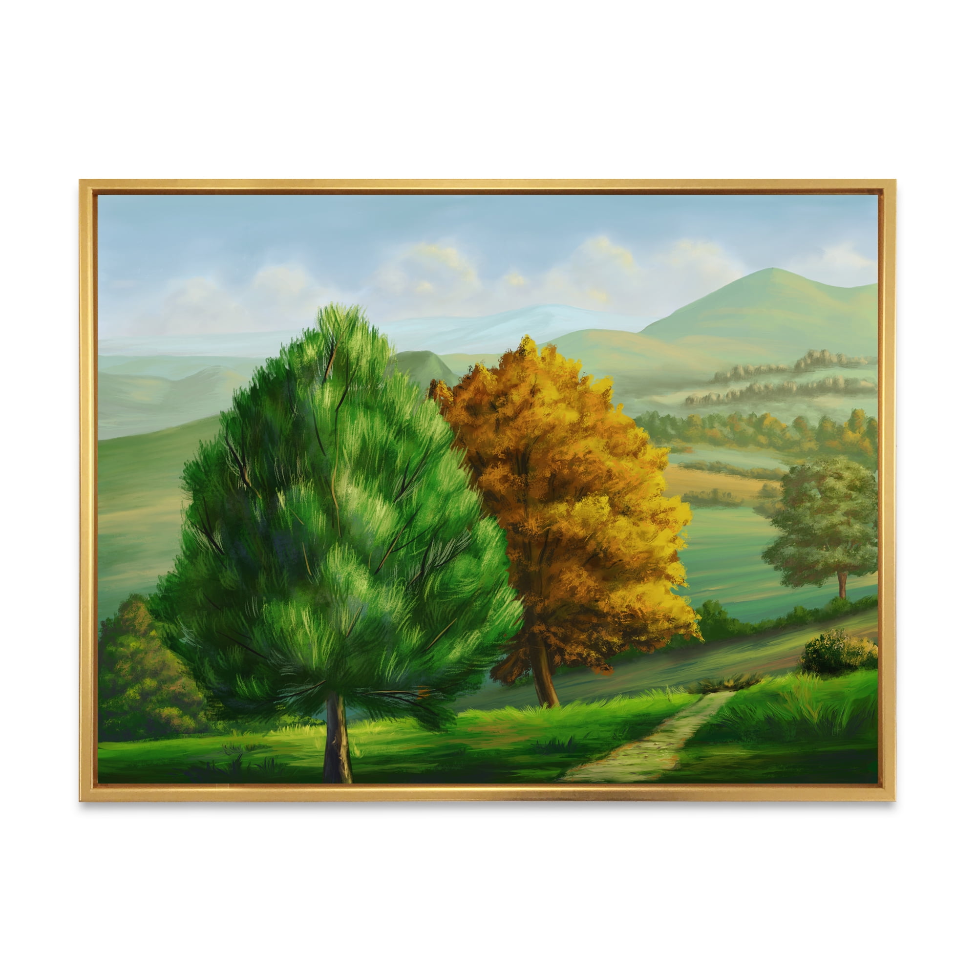 VIbrant Trees With Country Scenery 20 in x 12 in Framed Painting Canvas Art Print, by Designart