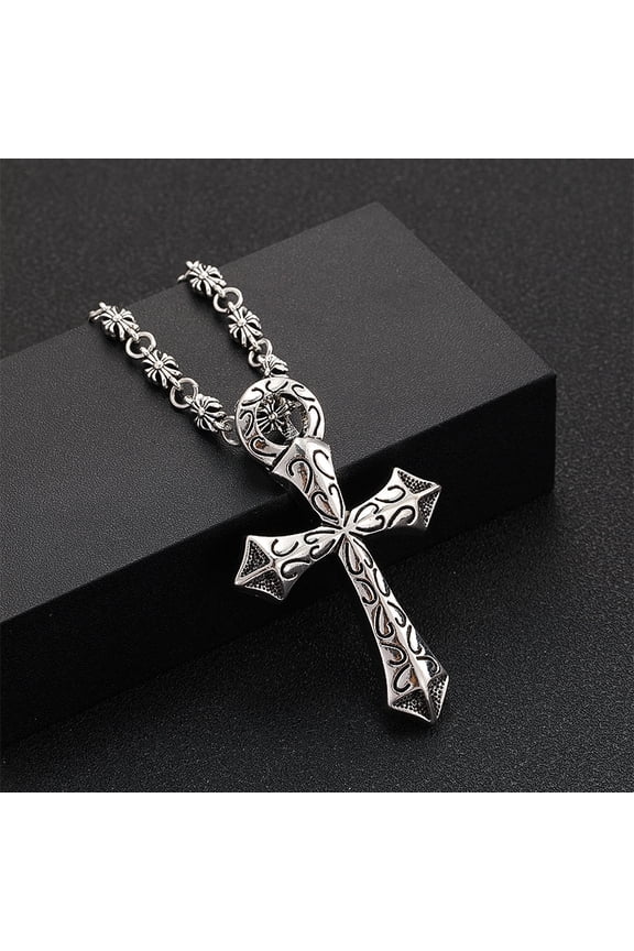VIntage Christian Jesus Cross Necklace for Women Men 14K White Gold Prayer Baptism Gift Jewelry collar