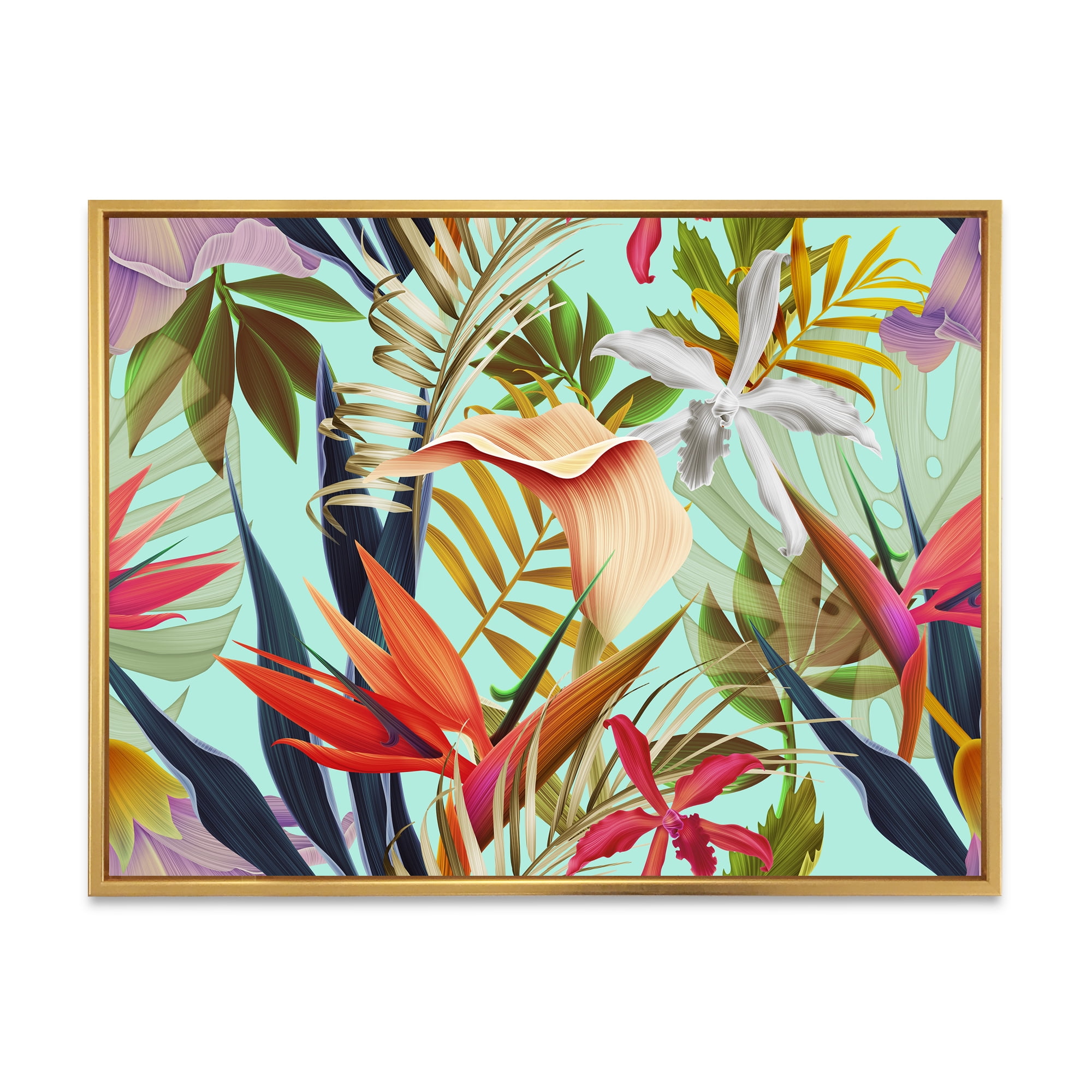 VIntage Tropical Flowers II 40 in x 30 in Framed Painting Canvas Art Print, by Designart