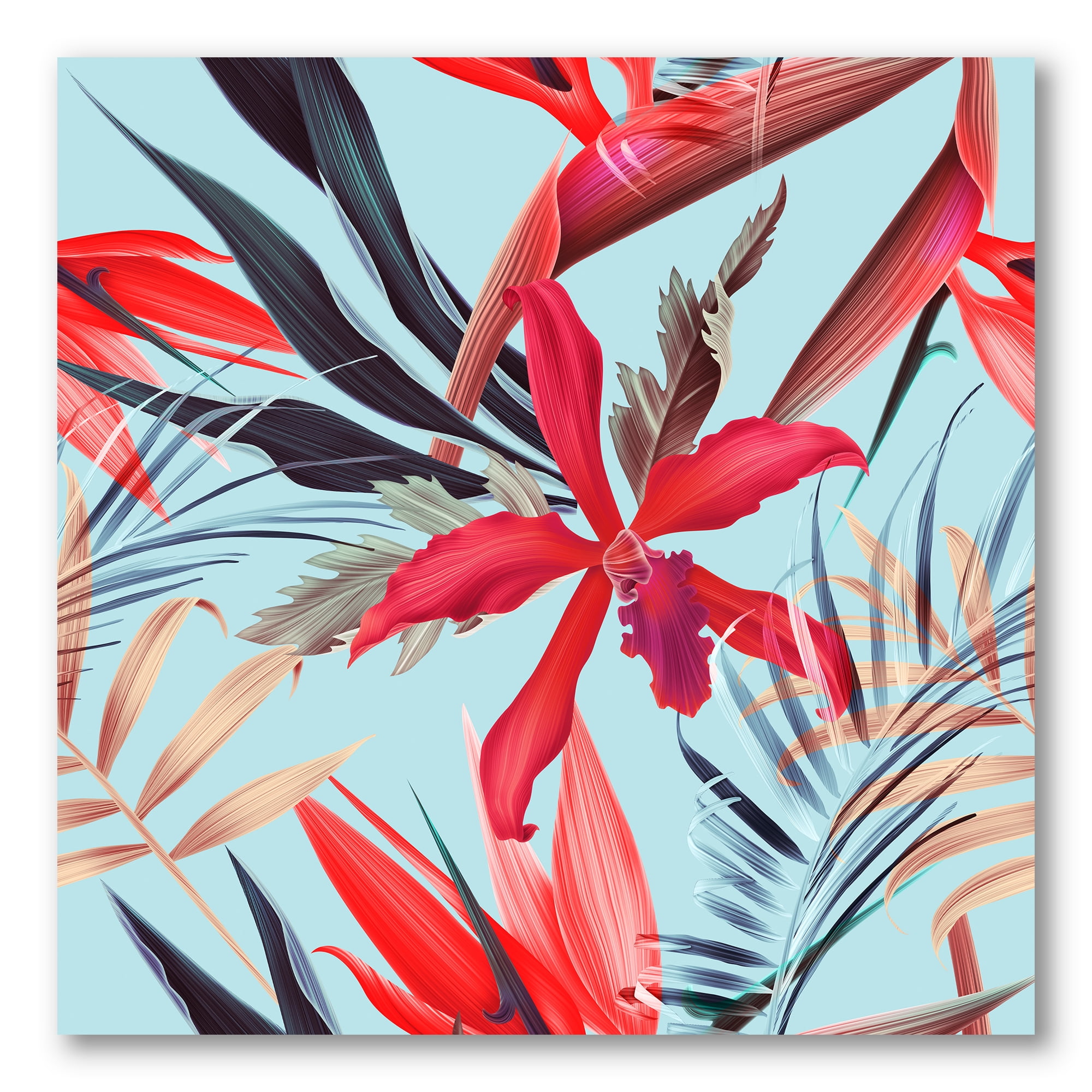 VIntage Tropical Flowers IV 30 in x 30 in Painting Canvas Art Print, by Designart