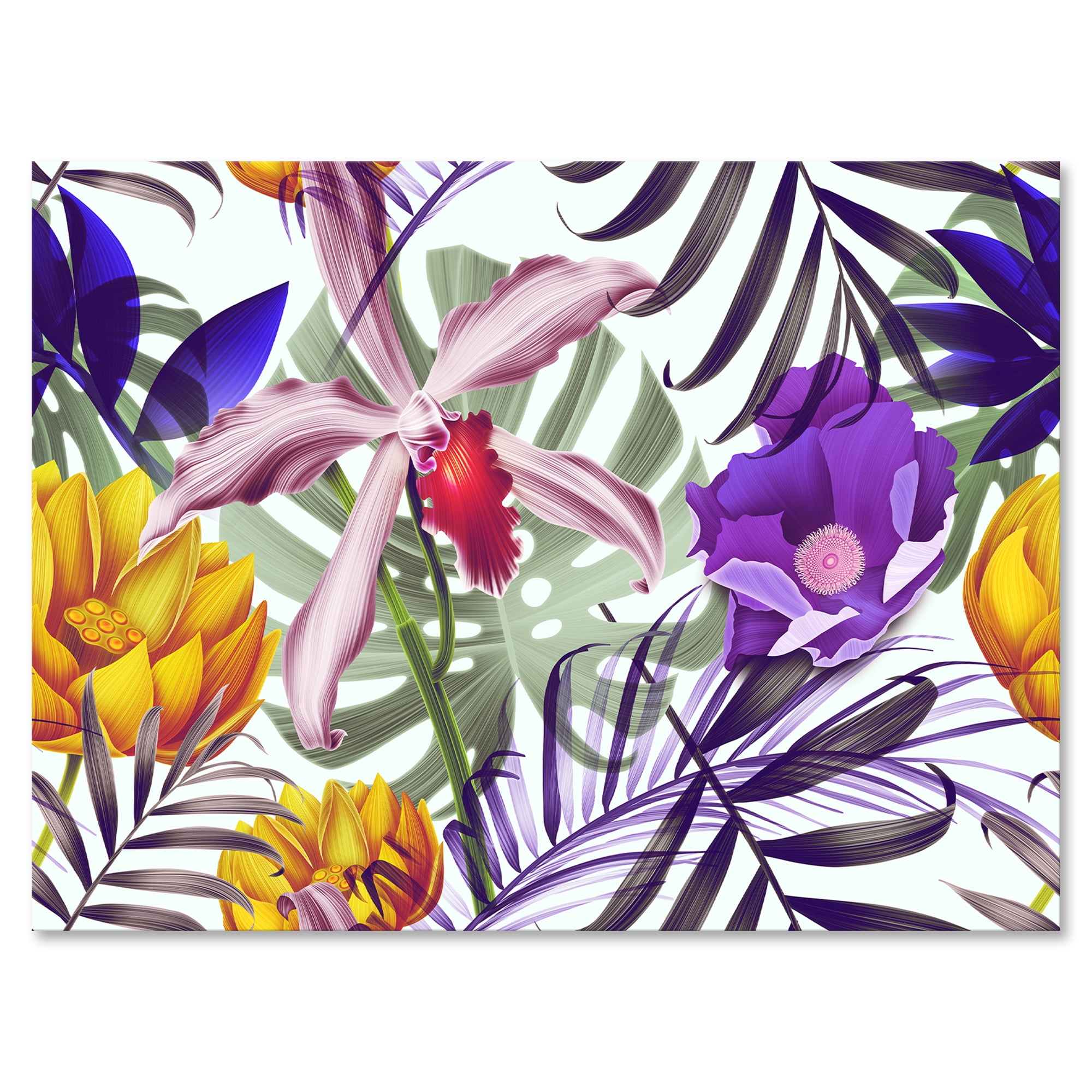 VIntage Tropical Flowers IX 12 in x 8 in Painting Canvas Art Print, by Designart