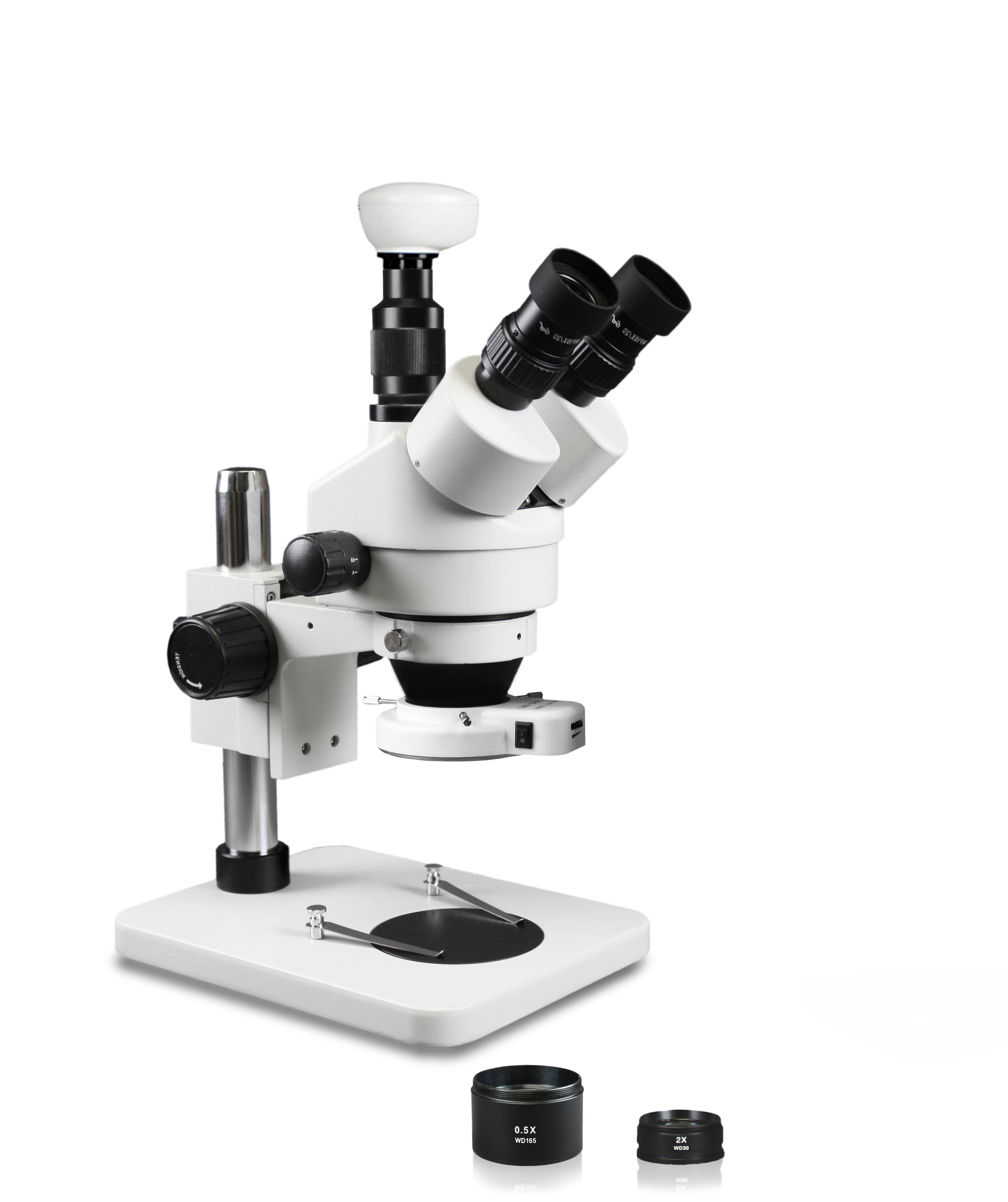 VIsion Scientific VS-1FZ-IFR07-5N Trinocular Zoom Stereo, 10x WF Eyepiece, 0.7x—4.5x Zoom, 3.5x—90x Magnification, Pillar Stand, 144-LED Ring Light, 5.0MP Digital Eyepiece Camera