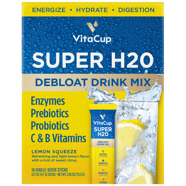 VItaCup Super H2O Bloating Relief Drink Mix Packets, Lemon Squeeze