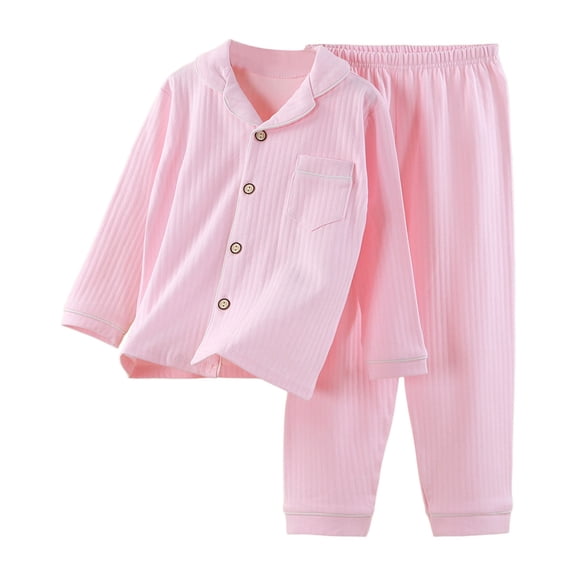 VJATTWR Kids Girls Boys Cotton Pajamas Set Long Sleeve Button Down Top & Pant Sleepwear 2 Piece Set for Daily Size 3-17 Years