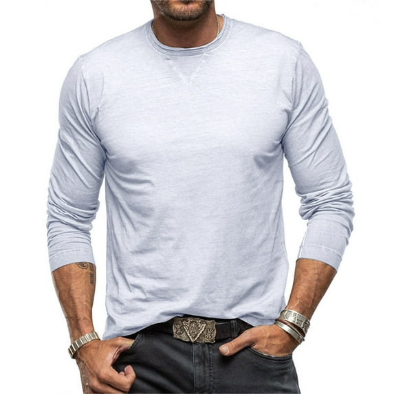 VJATTWR Men's Crew Neck Long-Sleeve T-Shirt Pocket Tee S