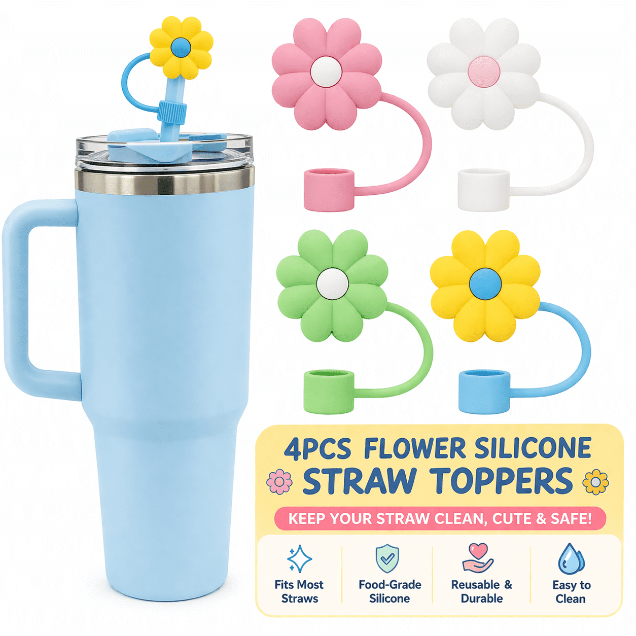 VJG Straw Covers Cap Silicone Leakproof for Tumbler 40oz and 30oz 4 ...