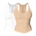 thumbnail image 1 of VJGBEGW 2 Pack Fashion Women V Neck Tank Tops with Built-in Shelf Bra Sleeveless Racerback Fitted Basic Cami Shirts Stretch Breathable Slim Fit Coffee L, 1 of 8