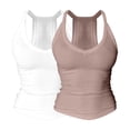 thumbnail image 1 of VJGBEGW 2 Pack Fashion Women V Neck Tank Tops with Built-in Shelf Bra Sleeveless Racerback Fitted Basic Cami Shirts Stretch Breathable Slim Fit Dark Gray S, 1 of 8
