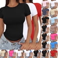 thumbnail image 1 of VJGBEGW 3-PACK Basic Tees for Women Slim Fit Short Sleeve T Shirts Crew Neck Casual Cute Y2K Clothes Trendy Crop Tops Outfits 2026 Beige L, 1 of 8