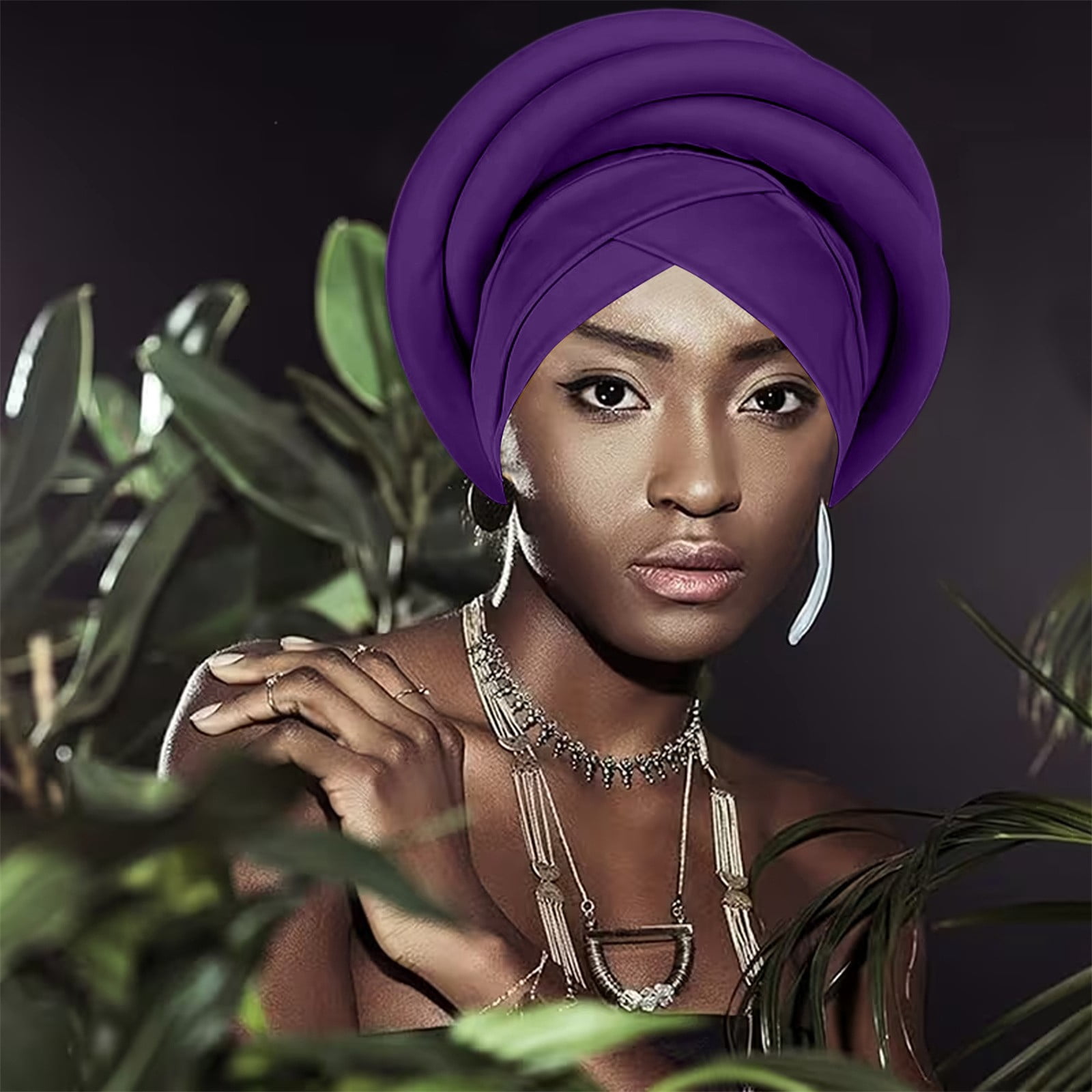 African Turban Caps Beanie Twist Headscarf Pre-Tied Double Twisted Braids Vabean 6 Pcs African Black Women Turban Caps Beanie  main image 4