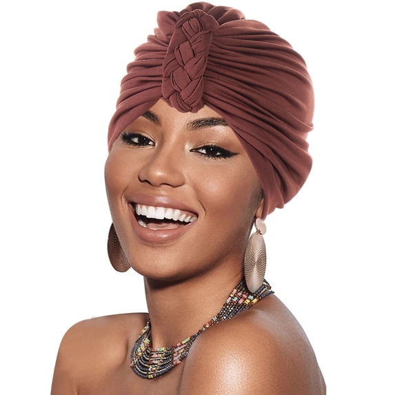 VJGBEGW Braid Turban Cap for Women Ethnic Bohemia Twisted Hair Cover Wrap Hat Pre Tied Bonnet Chemo Cancer Braid Turban Hat