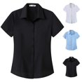 thumbnail image 1 of VJGBEGW Button Down Shirts for Women Short Sleeve Casual Blouse Soft Lightweight Breathable Dressy Tops Elegant Daily Office Business Shirt Black 3XL, 1 of 3