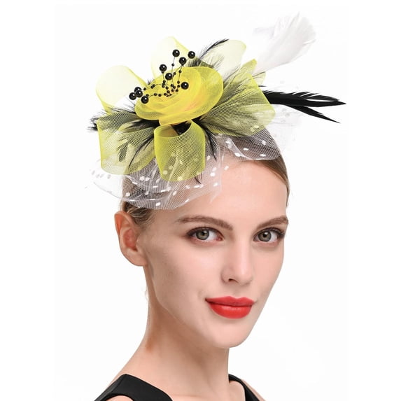 VJGBEGW Fascinators Hat Flower Mesh Ribbons Feathers on a Headband and a Clip Tea Party Headwear for Women