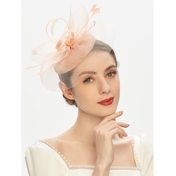 VJGBEGW Fascinators Hats for Women Tulle Mesh Flower Pillbox Hat with Veil Tea Party Headpiece Headband