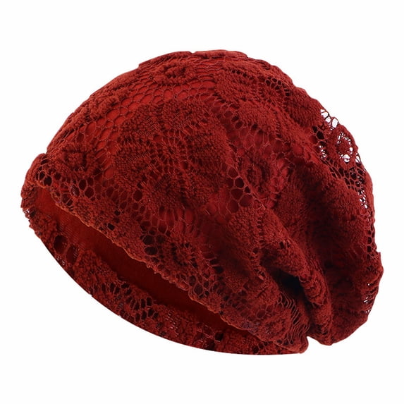 VJGBEGW Floral Crochet Cotton Chemo Turban Headwear for Women Soft Slouchy Cancer Headwear Elastic Sleep Cap Wine