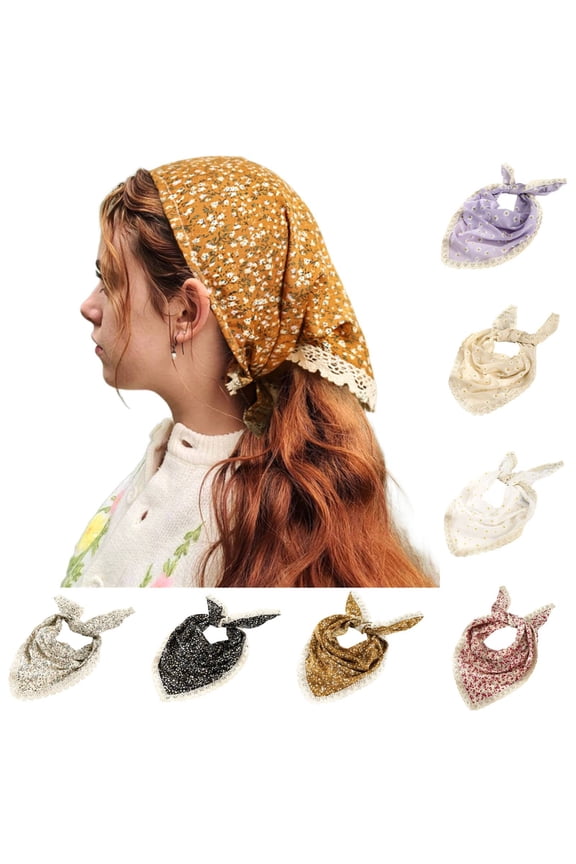 Floral Head Scarf Boho Hair Scarf Headband Vintage Floral Hair Bandanas Lace Head Bandana for Women Hair Accessories Beige One Size