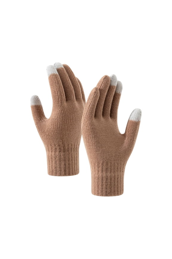 Knit Touch Screen Winter Gloves, Warm Elastic Rib Cuff Thermal Gloves for Women Daily Driving Shopping Outdoor Khaki One Size