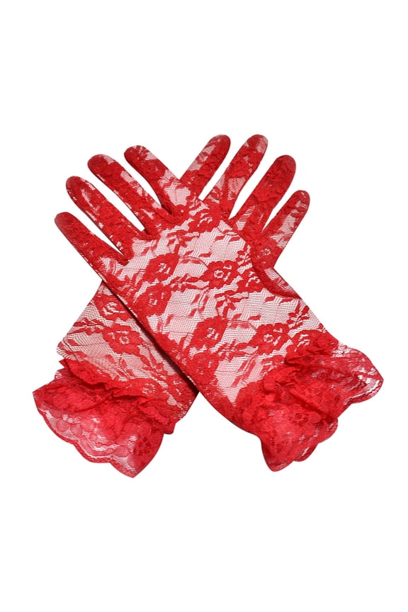 Lace Gloves Women Tea Party Vintage Elegant Short Gloves for Dressy Women Wedding Holiday Party Red One Size