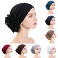 thumbnail image 1 of VJGBEGW Lace Trim Pre-Tied Turban Headscarf Hat for Women Floral Lace Ruffle Side Chemo Head Wrap Soft Stretch Breathable Hair Cover Head Scarf Cap Black One Size, 1 of 4