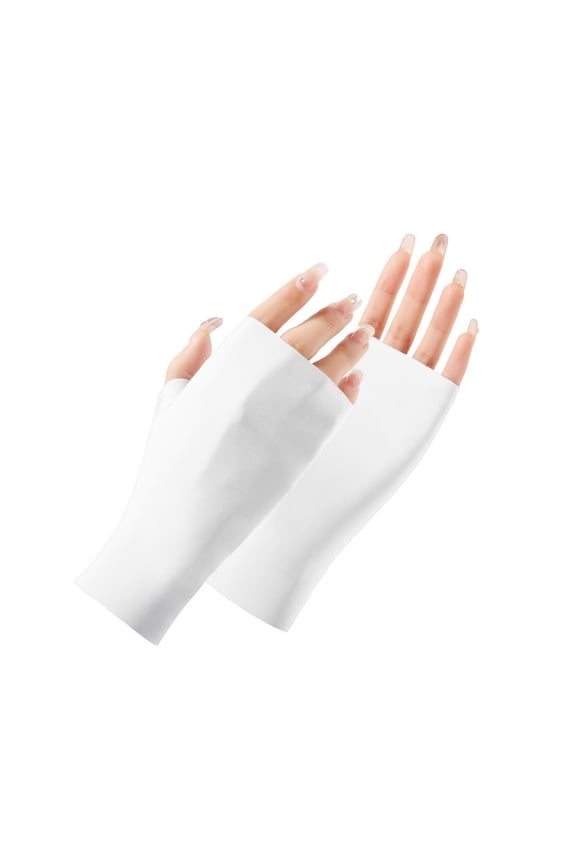 Ladies Breathable Thin Ice Silk Half Finger Sun Block Gloves Sun Protection Gloves for Cycling Travel Outdoor White One Size