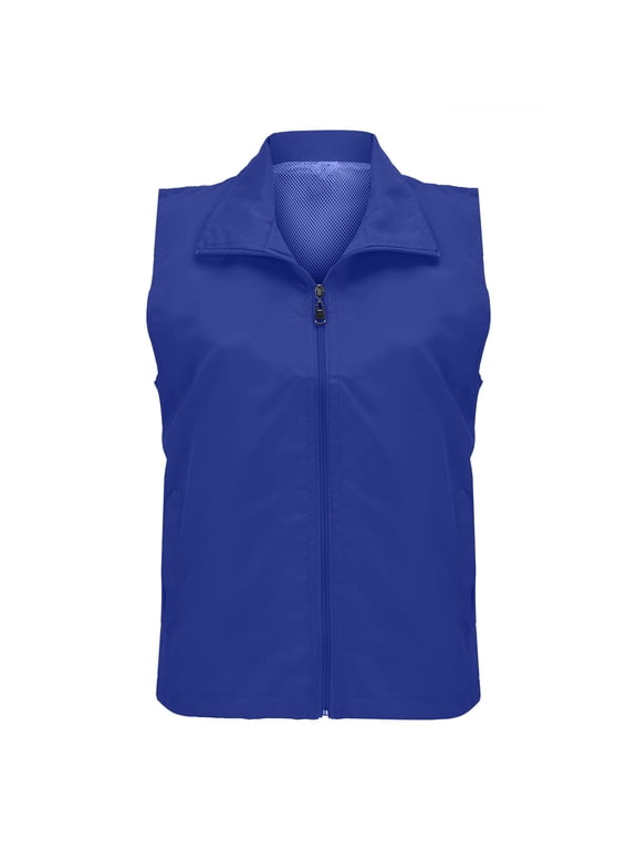 Men Women Lightweight Sleeveless Vest Casual Lapel Zipper Jacket Mesh Lined Outdoor Outerwear With Side Pockets Blue M