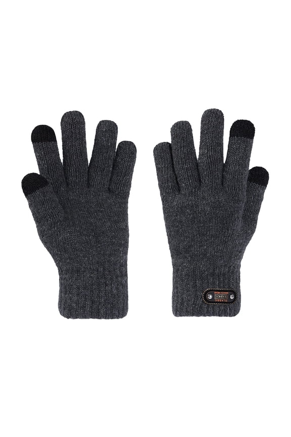 Men’s Solid Warm Knit Winter Gloves, Thick Elastic Ribbed Cuff Thermal Full Finger Knitted Gloves Outdoor Use Gray One Size