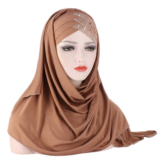 VJGBEGW Sequin Hijab Muslim Head Wrap Lightweight Long Adjustable Islamic Stretch Elastic Head Cover Hat for Women