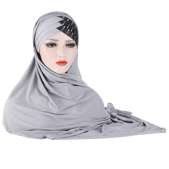 VJGBEGW Sequin Hijab Muslim Head Wrap Lightweight Long Adjustable Islamic Stretch Elastic Head Cover Hat for Women