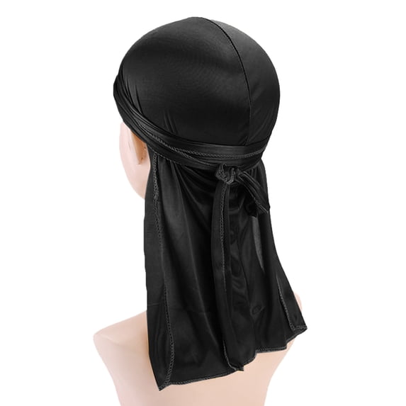 VJGBEGW Silky Durag Headwraps Dorag for Men Women Waves with Long Tail and Wide Straps #2 Black