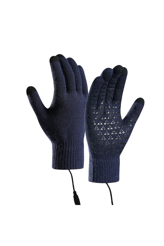 USB Powered Heated Knit Gloves Winter Thermal Warm Touch Screen Heating Hand Warmers Elastic Rib Cuff Heated Gloves Navy One Size