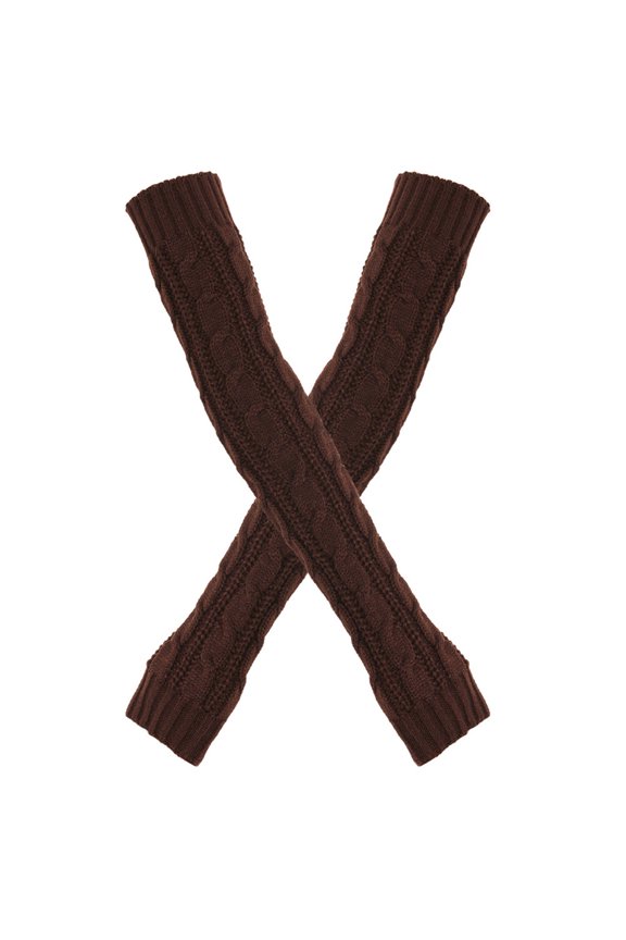 Unisex Extra Long Cable Knit Fingerless Arm Warmers Elastic Warm Knitted Wrist Cuffs Autumn Winter Casual Wear Coffee One Size
