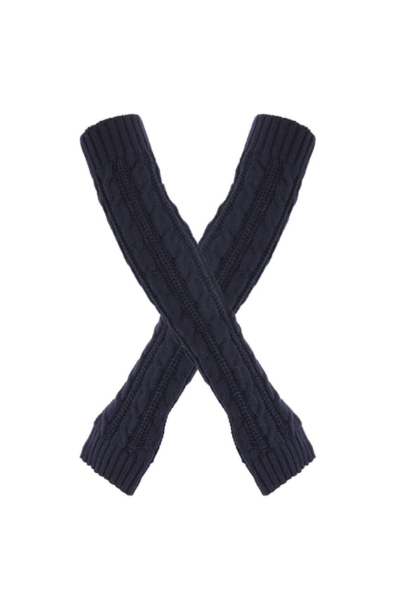 Unisex Extra Long Cable Knit Fingerless Arm Warmers Elastic Warm Knitted Wrist Cuffs Autumn Winter Casual Wear Navy One Size
