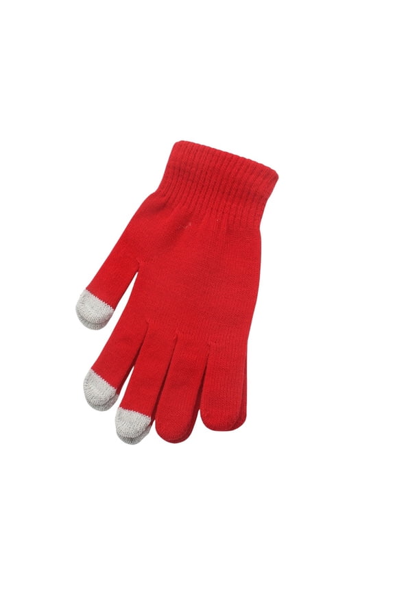 Unisex Touch Screen Knit Winter Gloves Elastic Ribbed Cuff Warm Thermal Full Finger Gloves Cycling Running Outdoor Sports Red One Size