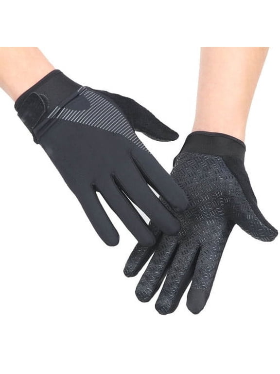 Unisex Touch Screen Sun Protection Cycling Gloves Breathable Lightweight Anti-Slip Full Finger Driving Gloves Black One Size