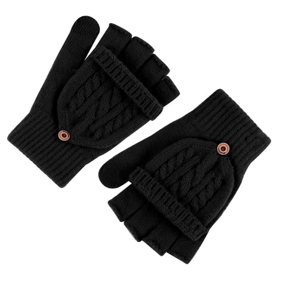VJGBEGW Winter Fingerless Gloves Mittens for Women Men Warm Knitted Convertible Flip Top Mittens Cold Weather Black One Size