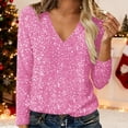 thumbnail image 1 of VJGBEGW Women All Over Sequin Long Sleeve V Neck Tunic Top Loose Fit Sparkly Glitter Dressy Blouse Casual Shirts Pink 2XL, 1 of 9