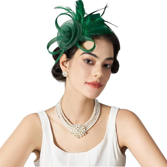VJGBEGW Women Elegant Mesh Floral Fascinator Headband Layered Loopy Mesh Soft Hair Hoop Vintage Formal Tea Party Wedding Derby Race Headpiece Blackish Green One Size