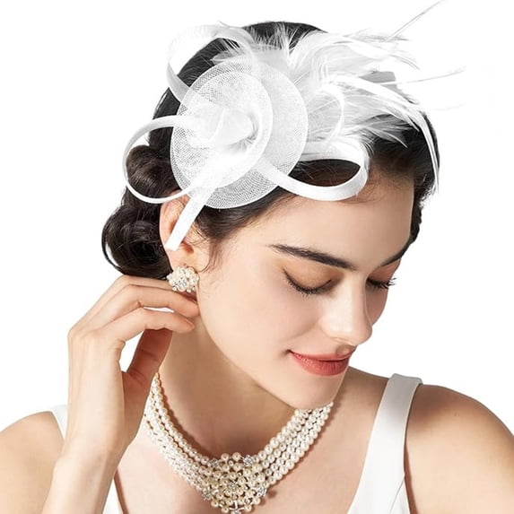 VJGBEGW Women Elegant Mesh Floral Fascinator Headband Layered Loopy Mesh Soft Hair Hoop Vintage Formal Tea Party Wedding Derby Race Headpiece White One Size
