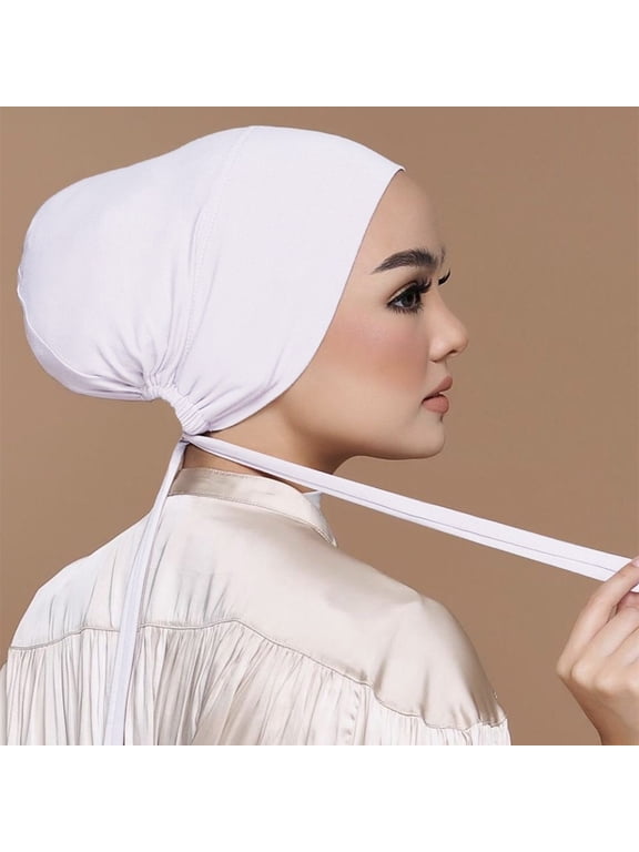 Women Hijab Undercap Islamic Muslim Inner Beanies Cap with Tie Back Closure Adjustable Underscarf Hat Chemo Turban Cap