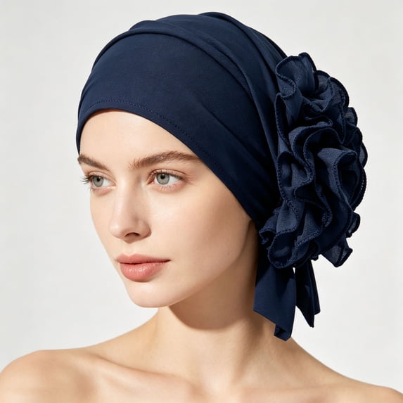 VJGBEGW Women Lace Floral Stretch Beanie Turban Skull Chemo for Hair Loss Breathable Stretch Hat #4 Navy