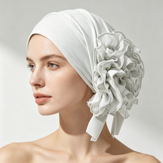 VJGBEGW Women Lace Floral Stretch Beanie Turban Skull Chemo for Hair Loss Breathable Stretch Hat #4 White