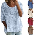 thumbnail image 1 of VJGBEGW Women Linen Shirts Flower Printed 3/4 Sleeve Crew Neck Boho Gauze Tops Lightweight Ladies Blouses Loose Fit Tunics Blue L, 1 of 4