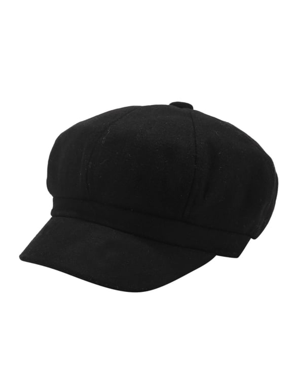Women Newsboy Cap Visor Beret Hats Soft 8 Panels Vintage Cabbie Hat Octagonal Cap for Women Winter Warm Cap Black