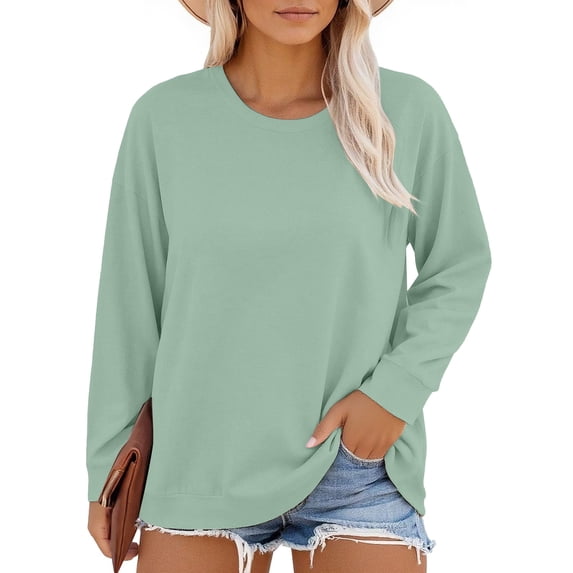 VJGBEGW Women Oversized Drop Shoulder Dolman Long Sleeve T-Shirt Loose Fit Crew Neck Tops with Cuffed Sleeves Soft Casual Plus Size Comfortable Basic Tees Light Green XL
